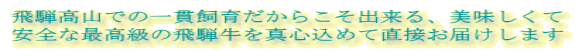 飛騨高山での一貫飼育だからこそ出来る、美味しくて 安全な最高級の飛騨牛を真心込めて直接お届けします